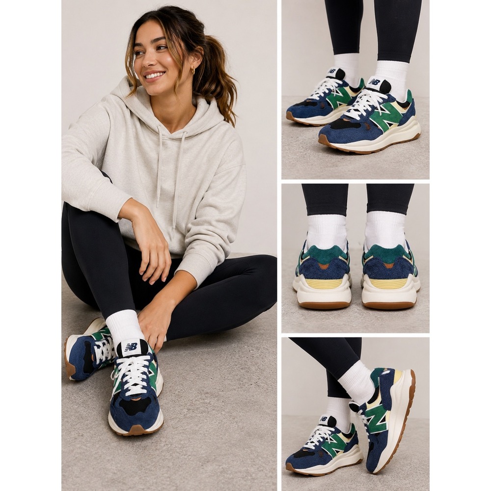 New Balance 57/40 Womens 7.5 Navy Green Black Suede Lifestyle Sneakers W5740CCF